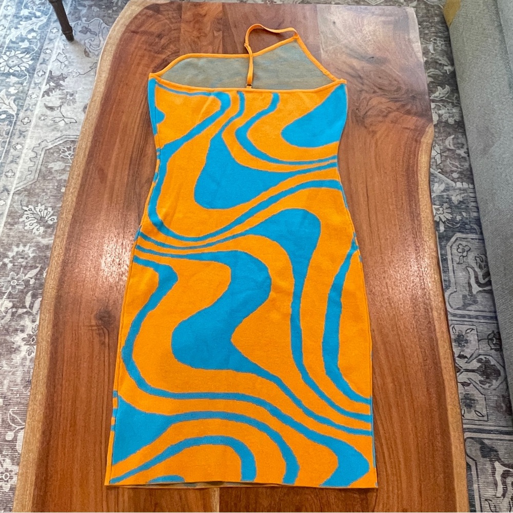 Vibrant Orange and Blue Women's Dress - Picture 4 of 8